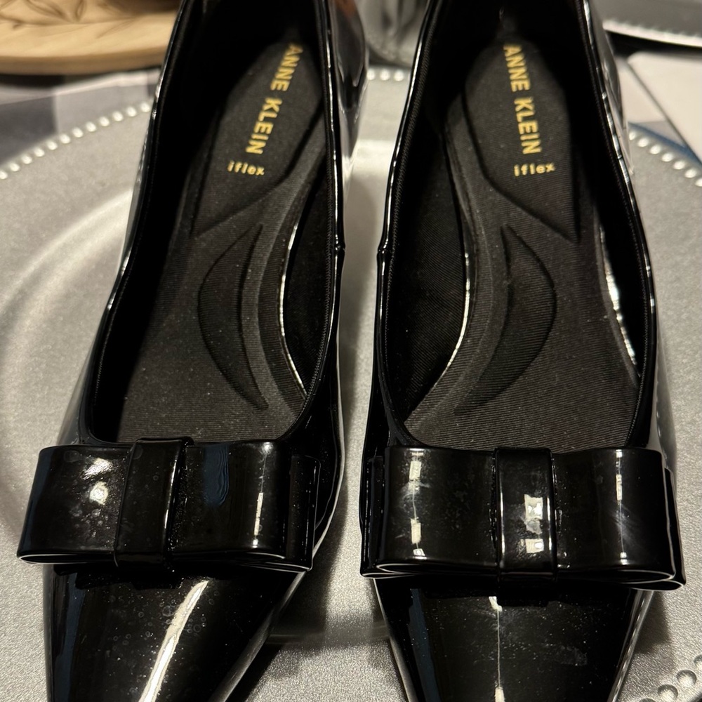 Anne Klein Black Patent Flats with Bow